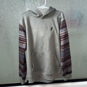 Hooey Gray Hoodie with Multicolor Aztec Sleeves